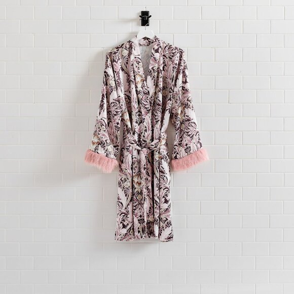 Wicked Other - Pottery Barn x Wicked Glinda Robe Floral Pink Fringe Sleeve Cuff Med / Large NWT